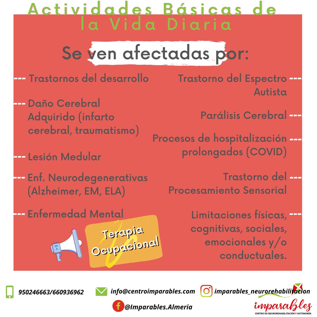 imparables_al's tweet photo. El Terapeuta Ocupacional es el profesional socio-sanitario, que puede ayudarte a ti o a tu familiar a recuperar la autonomía e independencia en las Actividades Básicas de la Vida Diaria.
@AOTAInc
#TerapiaOcupacional
#ABVD
#Autonomía
#Rehabilitación
#Adultos
#SomosImparables https://t.co/DXUcDuHsK8