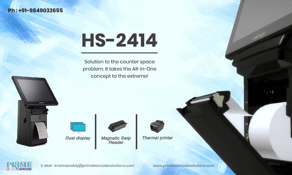 primebarcode's tweet photo. JIVA HS Series: Solution to the counter space problem. It takes the All-in-One concept to the extreme.

Get in touch today for a free,
https://t.co/W6WJmz4QAC
Contact us: 9849032655,

#BarcodeScanners  #POSIFLEX  #ThermalPrinters  #TouchMachines https://t.co/dd7gAIGEfq