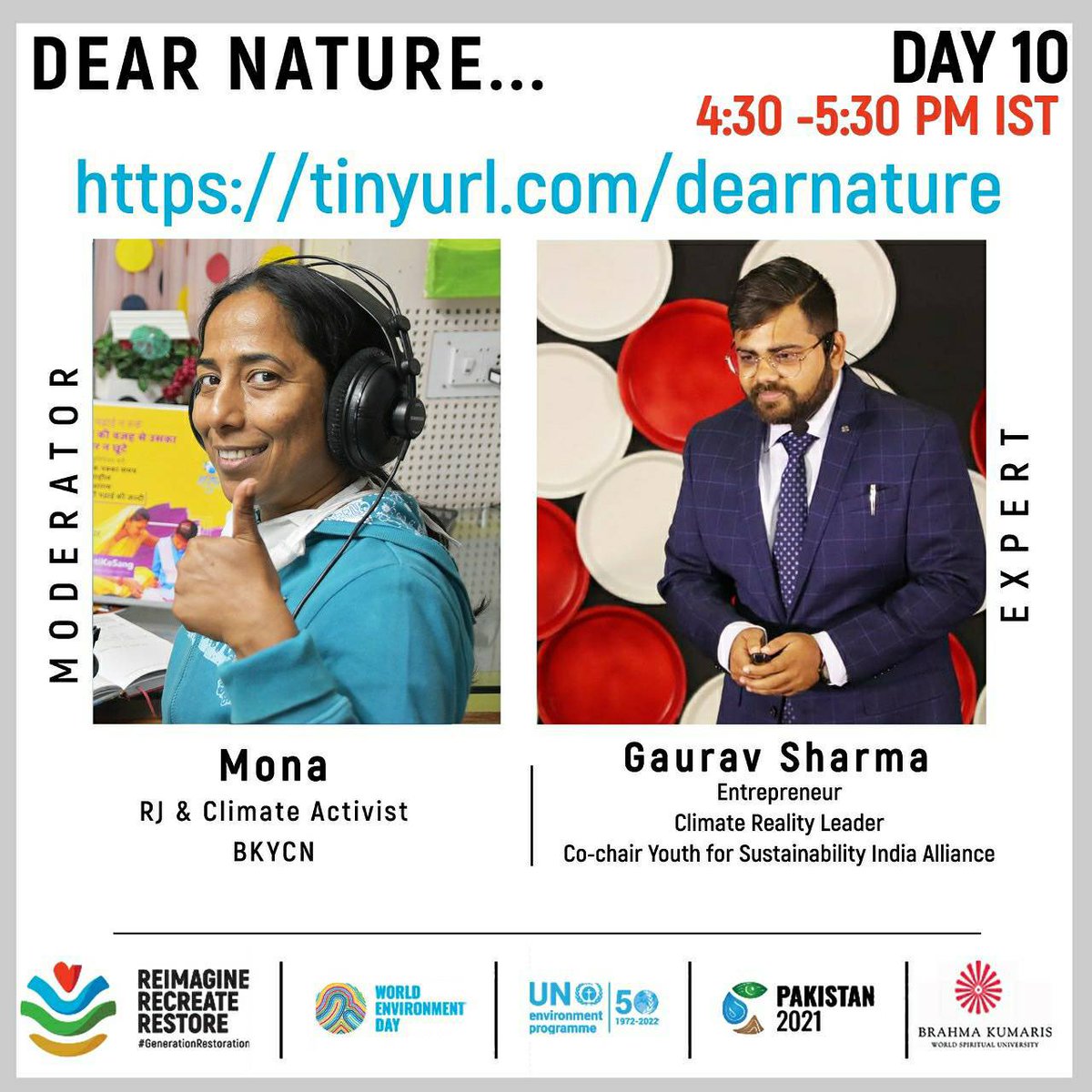 EcoBrahmaKumari's tweet photo. Day10, 10June, 4:30-5:30pm IST, DEAR #NATURE Event: In the Memory Lane
Bonding with nature. In support of the @UN decade of Ecological restoration.
Zoom Link: https://t.co/oJH5mhpeee
https://t.co/zOkDwliN34
#DearNature #EcoRestoration #GenerationRestoration #LoveNature https://t.co/9n4DIFn3fr