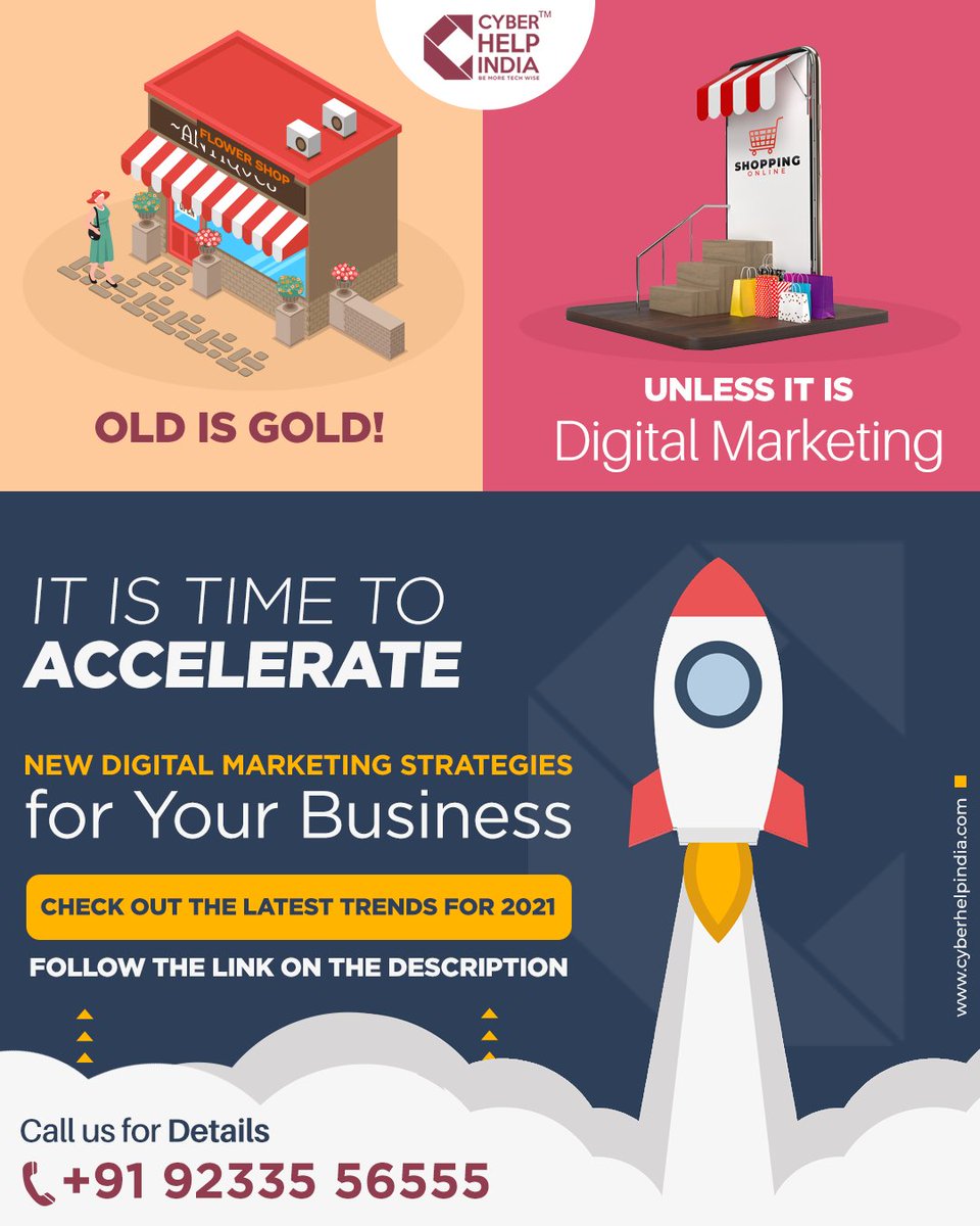CyberHelpIndia's tweet photo. Old is Gold! Unless it is Digital Marketing
It is time to Accelerate
New digital marketing strategies for your business

Follow the link on the description
Link: https://t.co/JoQjyGAFC9
Call us +91 9233556555
https://t.co/IAjR55U07b
#digitalmarketing #googleads #seo #microvideos https://t.co/PL6cs0USRK