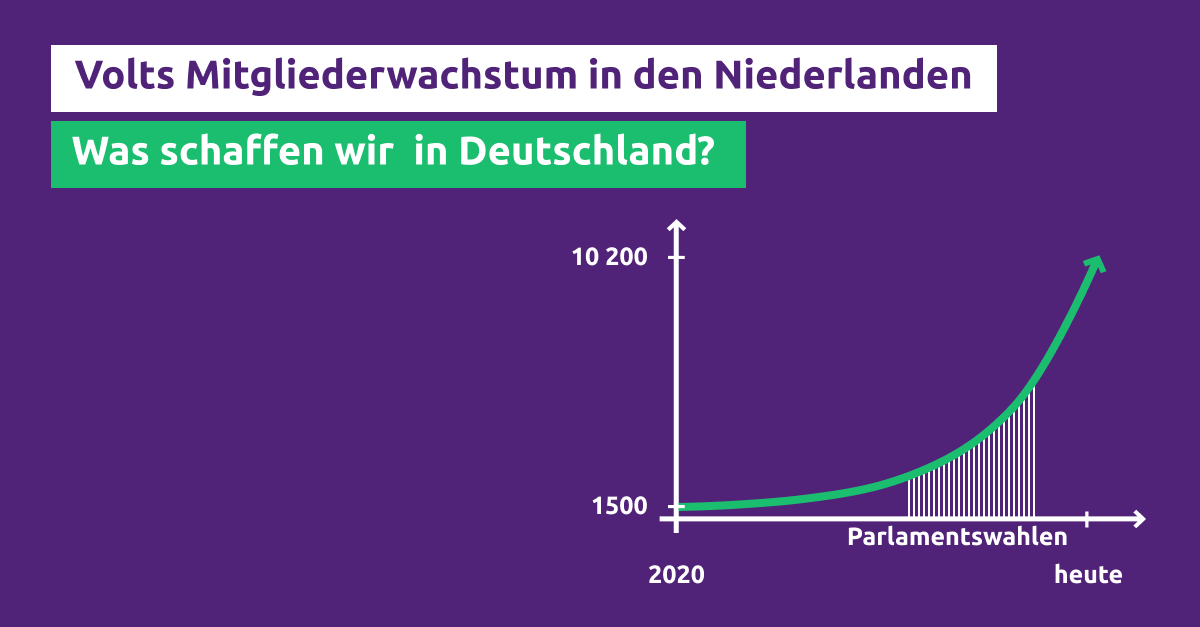 Volts Mitgliederwachstum in den Niederlanden, von 1500 auf über 10.000 innerhalb eines Jahres, inklusive Parlamentswahlen.