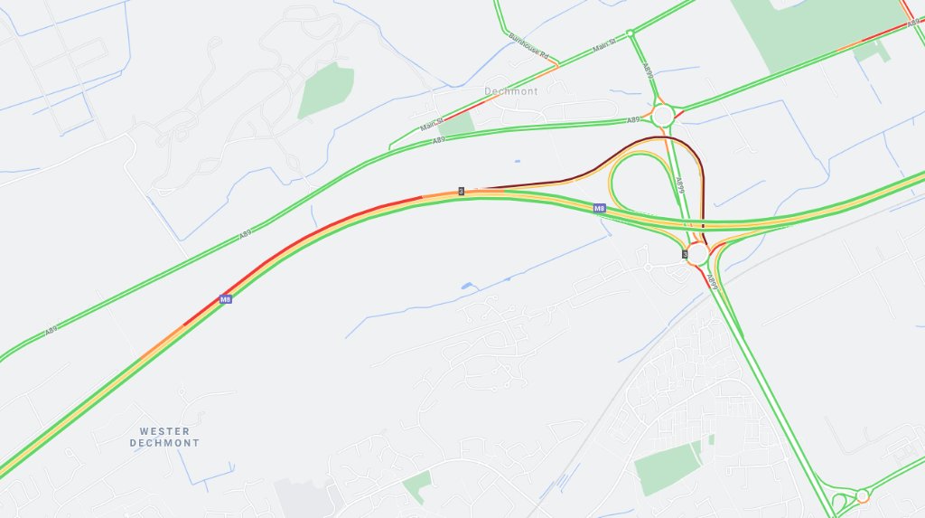 trafficscotland's tweet photo. ⌚08.14
#M8 Congestion
E/B traffic is tailing back on the #M8 exit slip at J3 due to roadworks on the #a899
#DriveSafe @SETrunkRoads https://t.co/pFwslRyyE1