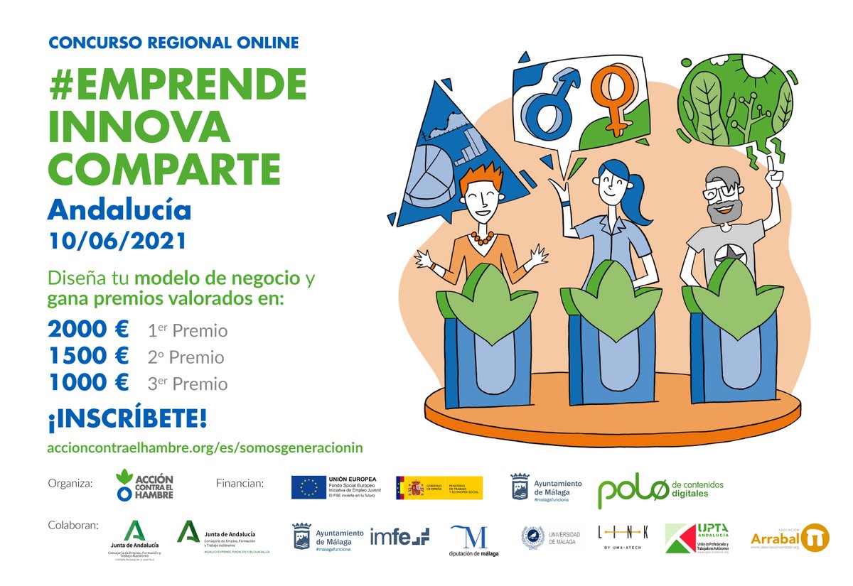 Llegó el día. En 30 minutos arranca el Concurso Emprende, Innova, Comparte Andalucía #GeneracionIN <a href="/Acontraelhambre/">Acción contra el Hambre España</a> 10 jóvenes emprendedores tendrán 3 minutos para presentar sus proyectos ante el jurado <a href="/InfoUMA/">Universidad de Málaga</a> <a href="/malagaimfe/">IMFE</a> <a href="/ArrabalAID/">Asociación Arrabal-AID</a> @Upta_Andalucia <a href="/diputacionMLG/">Diputación de Málaga</a> <a href="/IAJuventud/">Instituto Andaluz de la Juventud</a>
