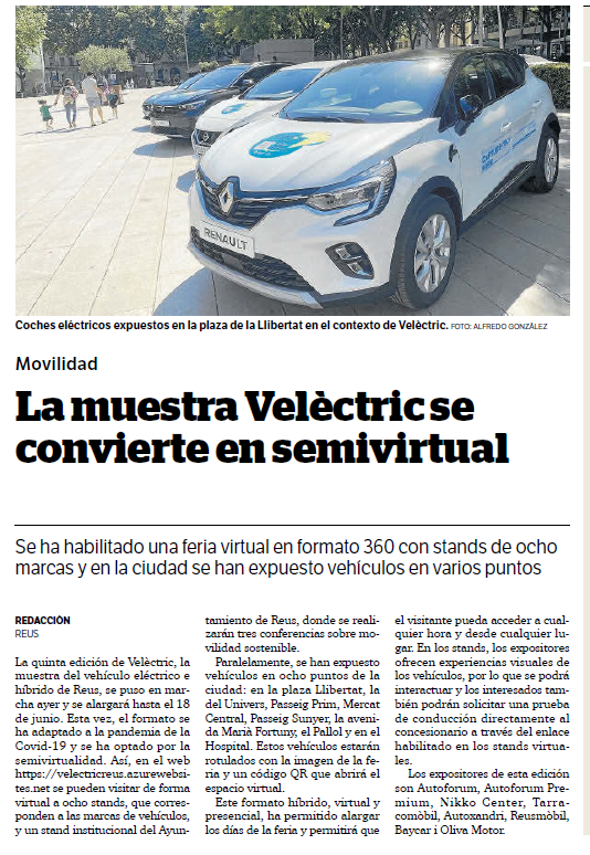 Ara_Reus's tweet photo. 👉🏼La V edició de la fira del vehicle elèctric i híbrid Velèctric 🚗🍃Velèctric en un format semivirtual
📆 9 - 18 deJuny del 2021
❗️una fira virtual 360º i vehicles repartits per la ciutat❤️
#velectric #vehicles #electric #mediambient
ENTRA 👉🏼 https://t.co/46Fq66P3Dn https://t.co/ALoJSSsufC