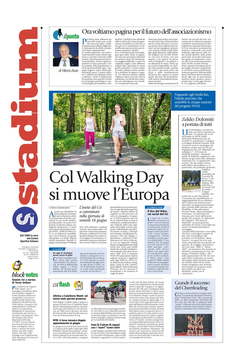 CSInazionale's tweet photo. Nella pagina #Stadium su @Avvenire_Nei di oggi:
✔ Col #WalkingDay si muove l’Europa #W4AL @SCFormazione @EGVE1954 @esportius @catalana_l @esportcat @EUErasmusPlus
✔ Statuto CSI a norma di #TerzoSettore
LEGGILA QUI 👉 https://t.co/O1NeVS8NxS https://t.co/BbnONz4HLx