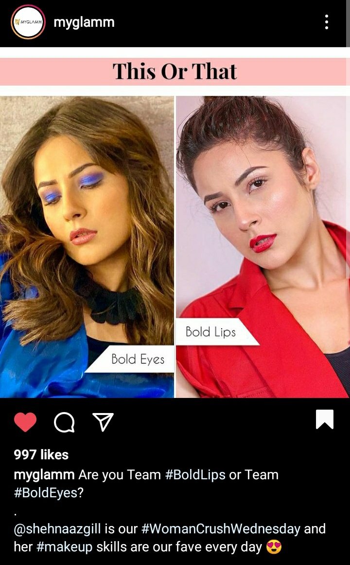 MyGlamm posted 

In which team u are #BoldLips or #BoldEyes ✨

Go on give ur like n do beautiful comment for our girl and don't forget to save and share the post also 💖💖✨

Link
instagram.com/p/CP5rKAtneQr/…

#ShehnaazGill