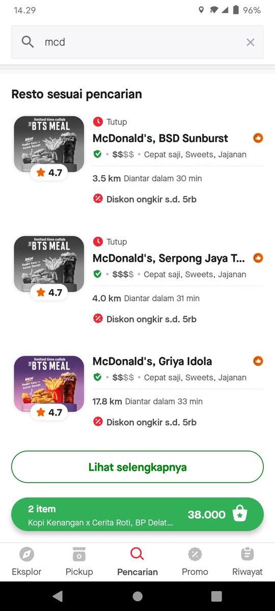 Gegar BTS Meal Mc.D terdekat tutup😂😂 keabisan apa gimana ini ..di Koreanya mah hari pertama sepi (dr YouTube Kimbab Family n Bianca Kartika)