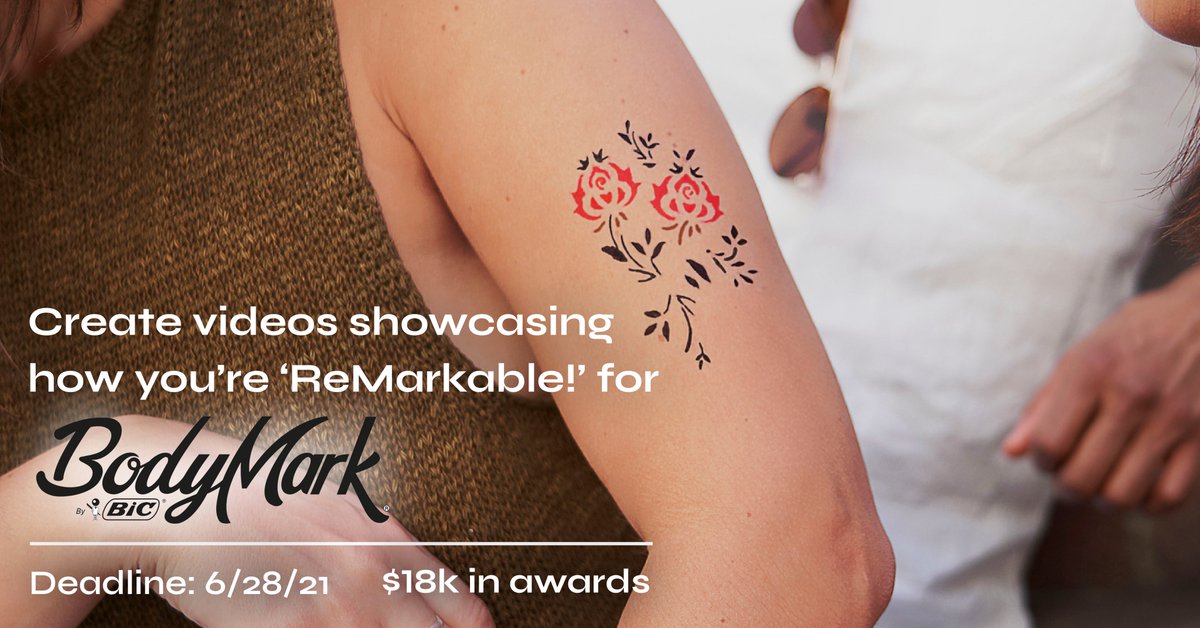New #Video Project! Create :15 sec vertical videos expressing your #creativity and imagination with the BodyMark by BIC Skin-safe Temporary Body Marker for the chance to earn up to $18k. 

Deadline is June 28th. Check out the brief on Zooppa for more info.
tlnt.at/2SdHkSq
