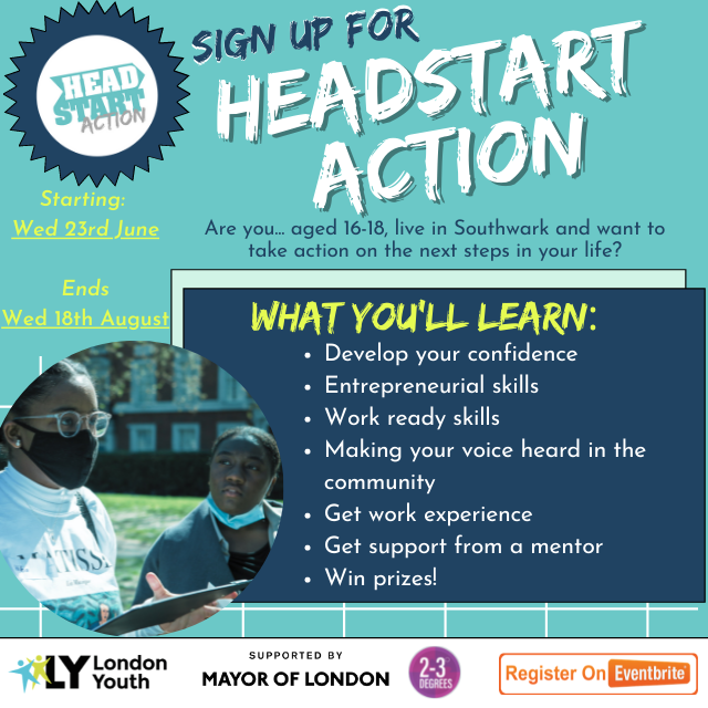 Are you aged 16-18 in #Southwark looking for work experience?

Do you want help on taking the next steps in your life to get into work, training or education?

Join us on the HeadStart Action online programme and get the help you need to succeed!

Sign up: eventbrite.co.uk/e/headstart-ac…
