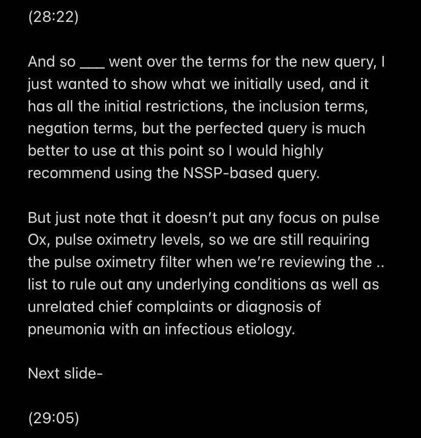 SixandLaura's tweet photo. 24/
Initial Severe Respiratory Illness Query
•age limited to individuals 14-30 years
•limited to inpatient only or where disposition was not discharged home
•pulse oximetry = or < 96 or unknown
#EVALI #investigation #Illinois #timeline #NSSP #ESSENCE #Syndromic #Surveillance https://t.co/E8L8s62UVo