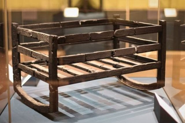 A baby cradle, the only one that survived from the Roman period.  Buried under volcanic ash in the city of Pompeii in the eruption of the volcano Vesuvius in 79 AD