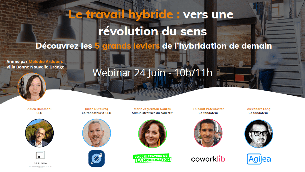 Le Collectif de la Villa Bonne Nouvelle est heureux de vous inviter à son Webinar sur le thème "Le travail hybride : vers une révolution du sens". 
Rendez-vous le 24 juin de 10h à 11h!
Inscrivez-vous via ce lien :
oran.ge/34CTR4L

#futureofwork #webinar #newswaysofworking