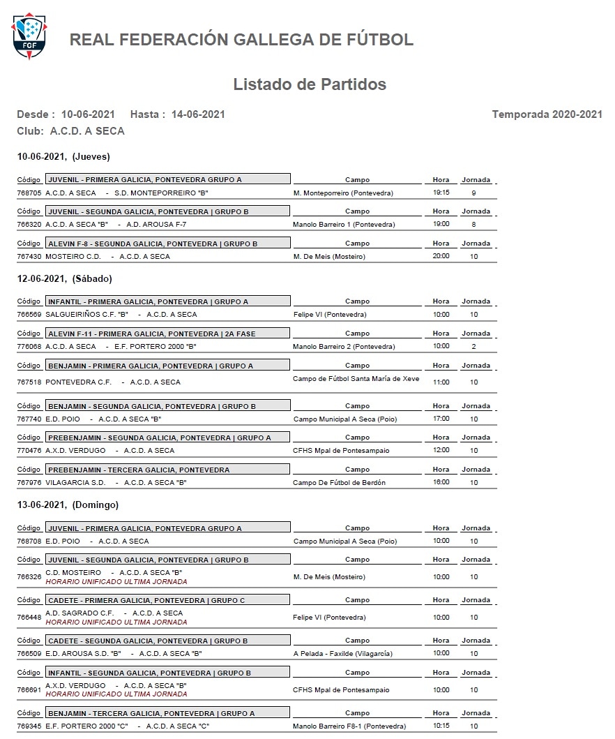 📢
⏰Horarios de competición ⚽️
Próximas jornadas 🏟
🗓 10 - 13 Junio