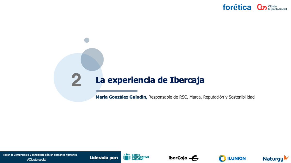foretica's tweet photo. María González @ibercaja recuerda la importancia de sensibilizar a nivel interno en materia de #DerechosHumanos y trasladar a todas las unidades la importancia de los compromisos para la protección de los #DDHH en el taller del #ClusterSocial @foretica
https://t.co/npiHXckafN https://t.co/UEol7gesdJ