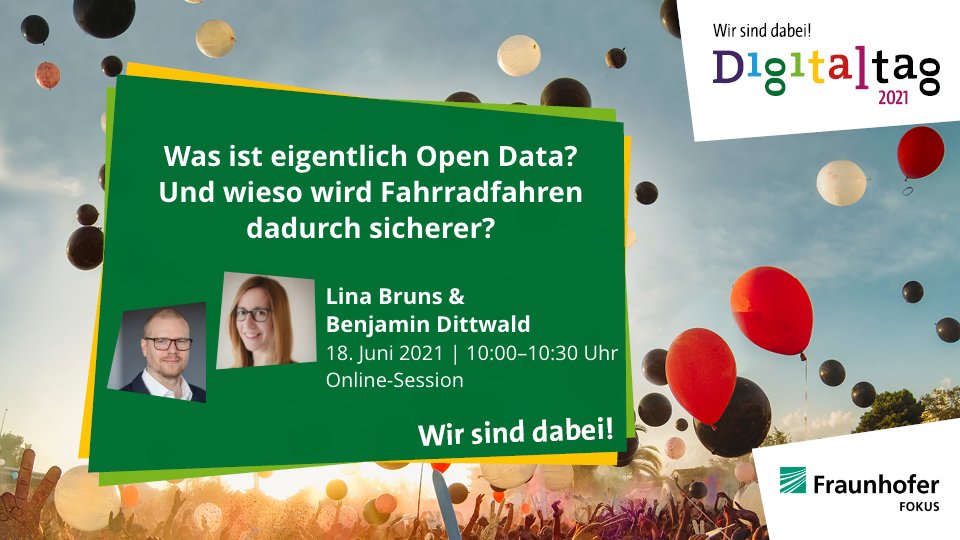 🗓️ Jetzt vormerken: Unsere Wissenschaftler @brunsli_ und <a href="/bendittwald/">Benjamin Dittwald</a> erklären auf dem <a href="/DigitaltagDE/">Digitaltag</a> am 18.06. anschaulich, was es mit #OpenData auf sich hat, welche Vorteile es mit sich bringt und wie mit Open Data Fahrradfahren sicherer werden kann: ➡️ fokus.fraunhofer.de/de/dps/events/…