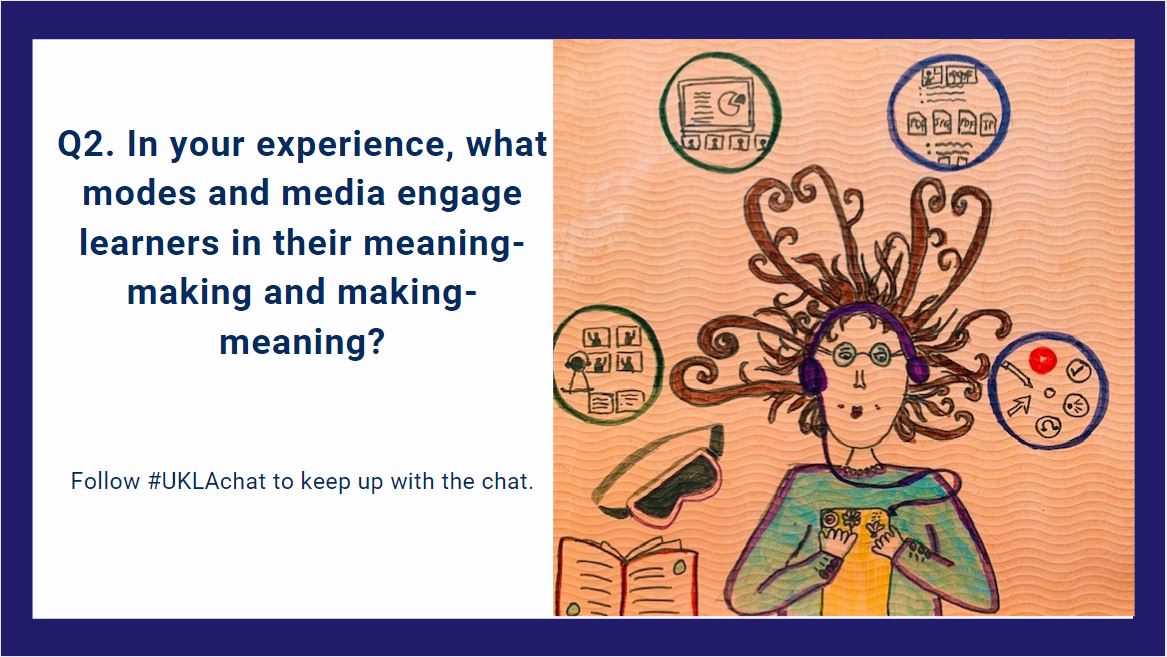 Kat Vallely (@mrskvallely) on Twitter photo Coming at you with Q2. right now.... In your experience, what modes and media engage learners in their meaning-making and making-meaning? #UKLAchat Don't forget to add A2 to the front of your answer @UKLA #DigitalLiteracy <a href="/BhojwaniPetula/">Dr Petula Bhojwani</a> <a href="/guerriero_b/">B (they/them)</a> Coming at you with Q2. right now.... In your experience, what modes and media engage learners in their meaning-making and making-meaning? #UKLAchat Don't forget to add A2 to the front of your answer @UKLA #DigitalLiteracy <a href="/BhojwaniPetula/">Dr Petula Bhojwani</a> <a href="/guerriero_b/">B (they/them)</a>