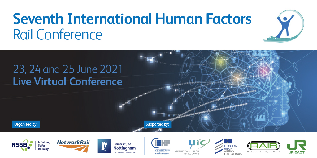 Save the date for the 7th International Rail #HumanFactors conference on 23/24/25 June, organised by <a href="/RSSB_rail/">RSSB</a>, <a href="/networkrail/">Network Rail</a>, <a href="/UniofNottingham/">Uni of Nottingham #WeAreUoN</a> &amp; with  <a href="/ERA_railways/">EU AgencyForRailways</a>, <a href="/CIEHF/">CIEHF</a>, The Rail Accident Investigation Branch (RAIB), #UICrail, <a href="/JREast_official/">JR東日本（公式）</a>
 
 bit.ly/3pHINgq