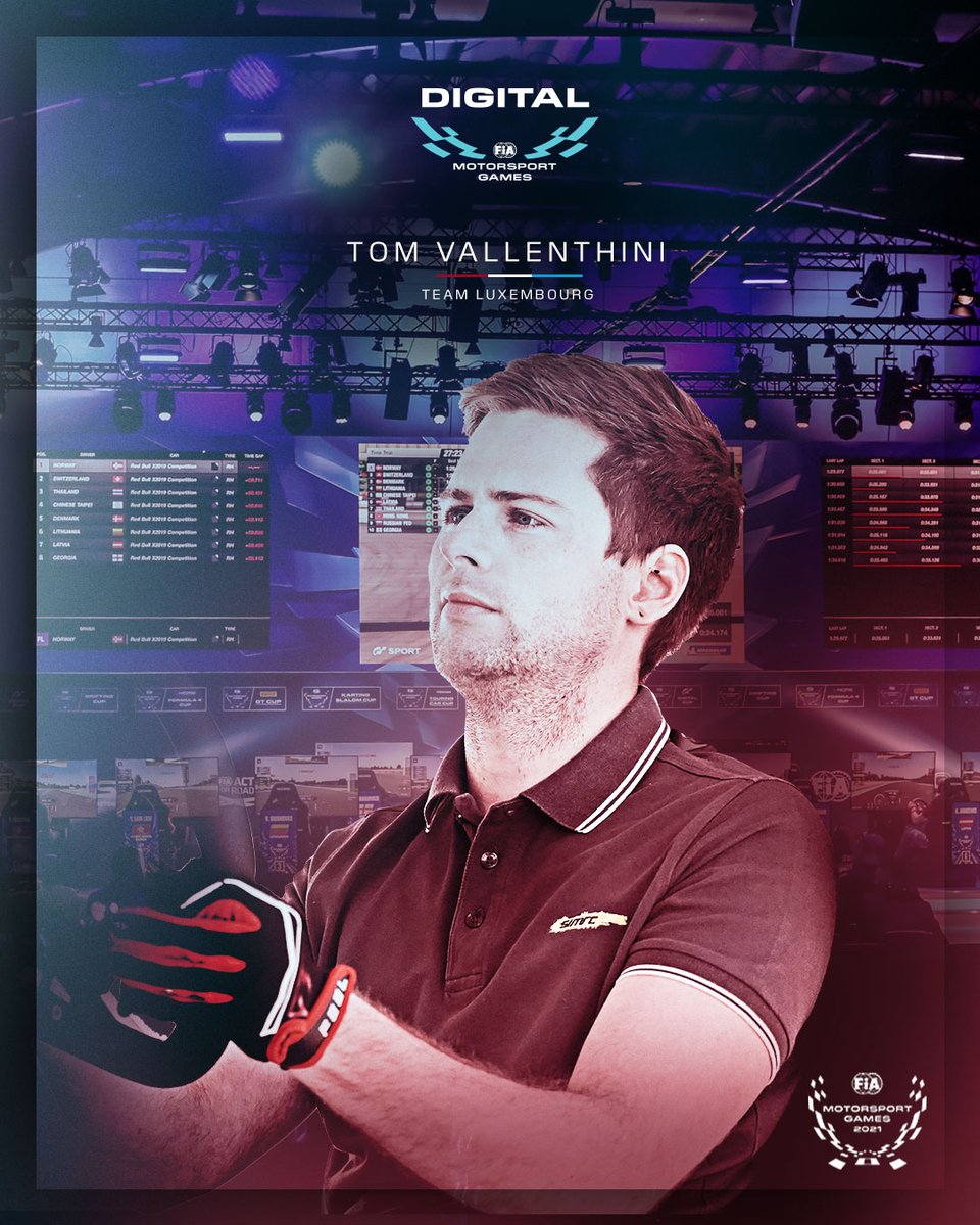 fiamgames's tweet photo. Congratulations to Tom Vallenthini who will be representing #TeamLuxembourg in the #Digital discipline in this years @FIA Motorsport Games. Who will be his challengers? Find out at @PaulRicardTrack this October! 🏁 🎮 #FIA #SRO #FIAMotorsportGames https://t.co/euzgYXdH5K