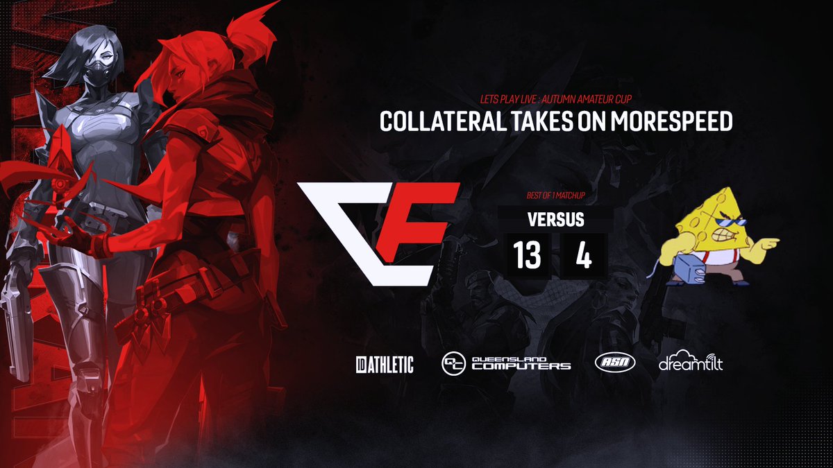 CollateralORG's tweet image. Huge win tonight for our @PlayVALORANT team against #MoreSpeed in the @LPL_Play Autumn Amateur Cup! 

We brought in a 13-4 win, feels good to win again! 

GG's

#Valorant #LPL #CESVAL