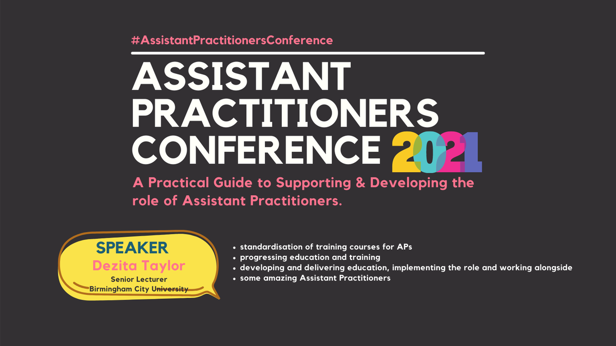 WeAPS_NHS's tweet photo. The #AssistantPractitioners Conference 2021: Speaker introduction - Dezita Taylor
Senior Lecturer: Training and education of Assistant Practitioners
Birmingham City University #AssistantPractitionersConference.
Learn more here https://t.co/cXaSausS9I
@DezitaODP9
@ODP https://t.co/93IAB8G5bL