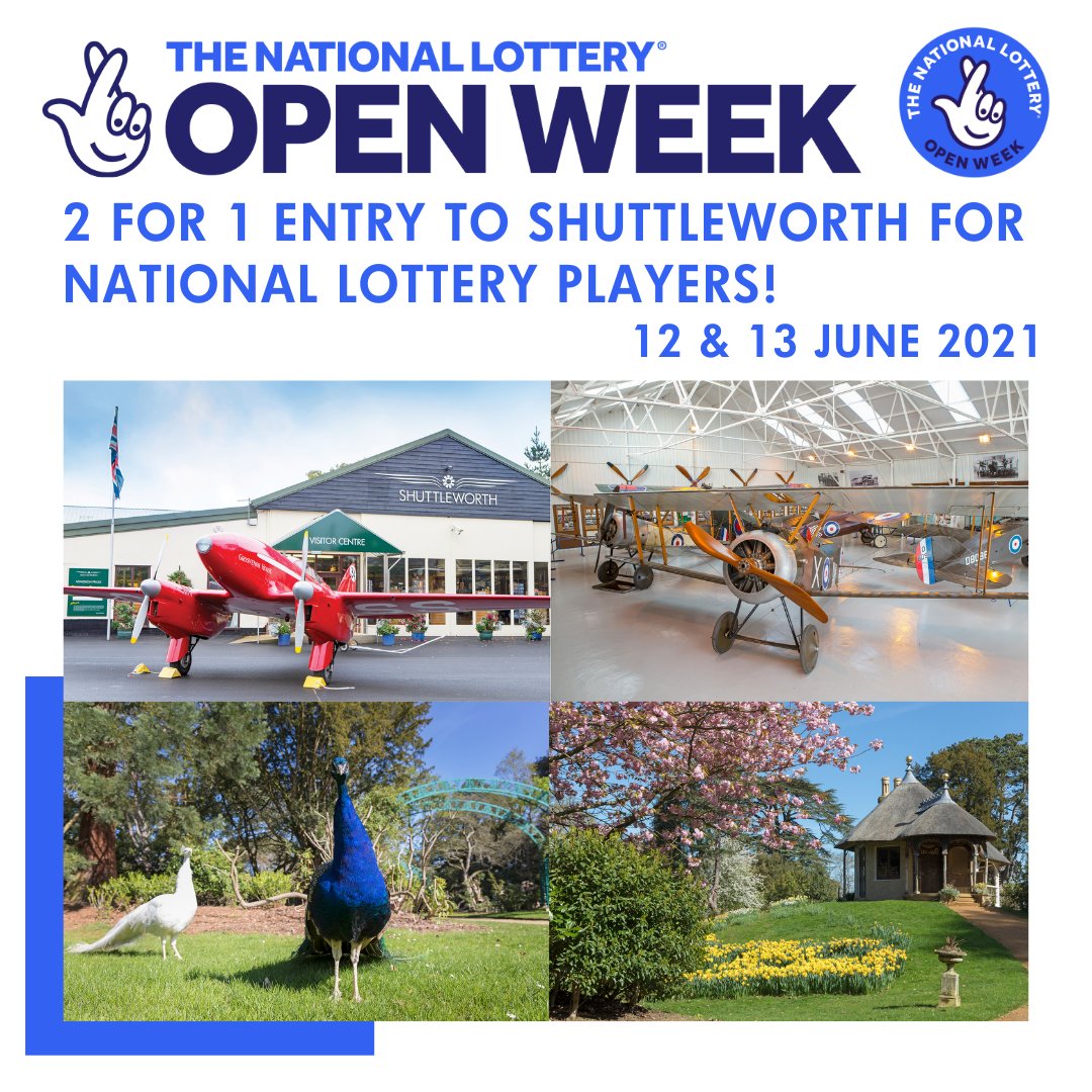 Get 2 for 1 Adult entry into Shuttleworth this weekend only. Children go free. Just show your National Lottery ticket on arrival.

This offer will run on 12–13 June. 

 #CultureRecoveryFund #HereForCulture
<a href="/dcmsgovuk/">DCMS</a> <a href="/HeritageFundUK/">The National Lottery Heritage Fund</a> <a href="/HistoricEngland/">Historic England</a> <a href="/LottoGoodCauses/">National Lottery Good Causes</a> #thankstoyou