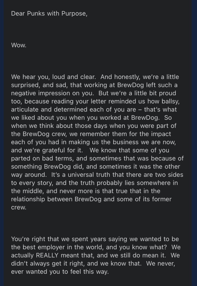 FairHospitality's tweet photo. To add insult to injury @BrewDog CEO has now sent an email round all staff encouraging them to sign a counter letter dismissing the deeply-held fears of current and former staff. Deplorable stuff from @BrewDogJames 

Please do not sign this letter. https://t.co/WHTdZXH2ar