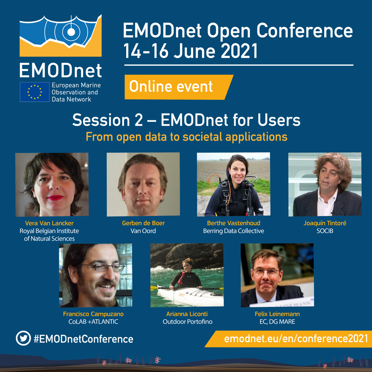 EMODnet's tweet photo. Our #EMODnet for Users session will provide inspiring &amp; concrete examples of how our vast array of #marinedata is used to support policy makers, industry, researchers &amp; citizens. 

Join this #EMODnetConference session on 14 June! https://t.co/pIsgYMiyUZ

#OpenData #OceanScience https://t.co/SoeHjlOrdS