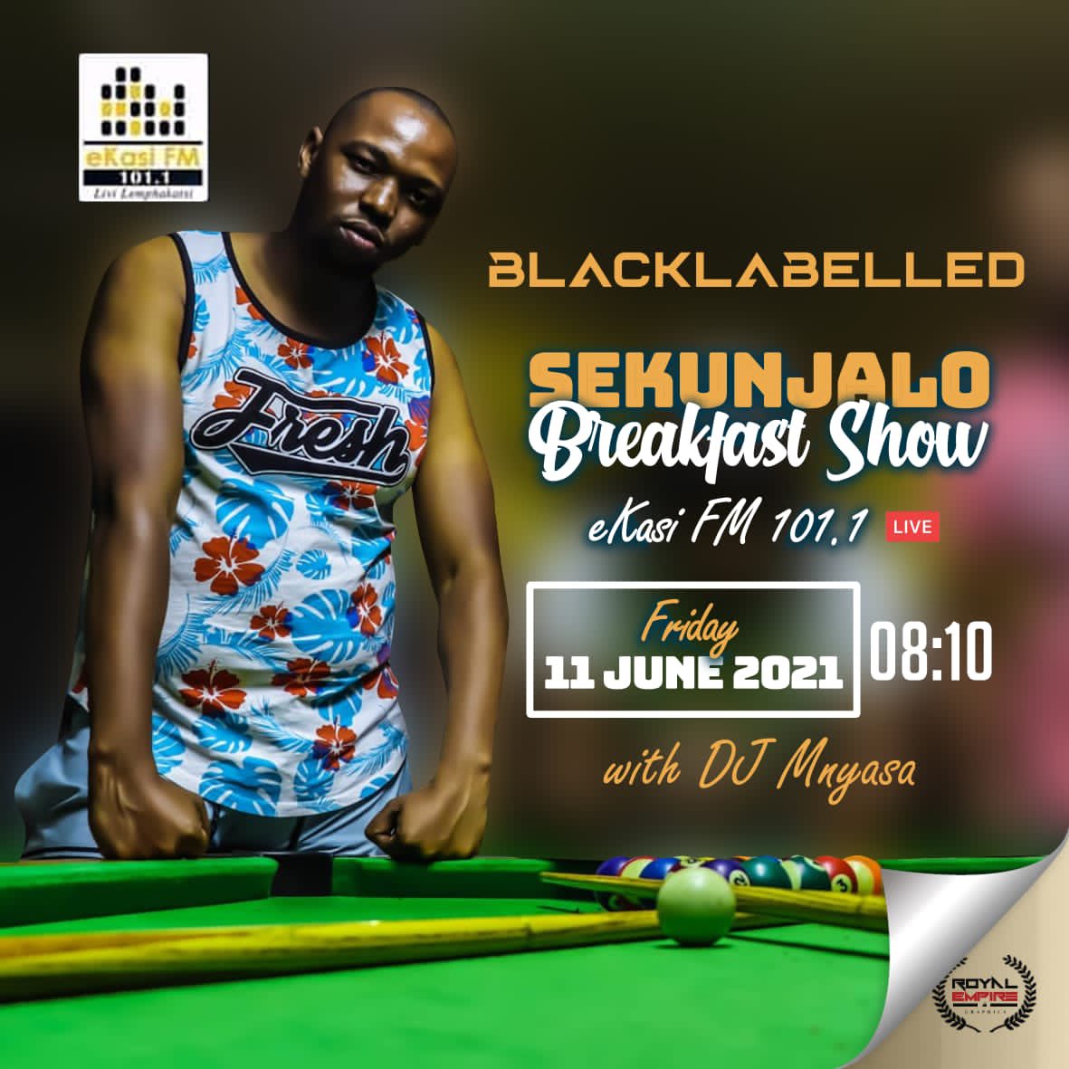 _Blacklabelled's tweet photo. Catch me on @ekasifm this Friday at 08:10 with DJ Mnyasa 🔥🔥🔥

#EkasiFM #Breakfastshow https://t.co/ELW5r3AW2D