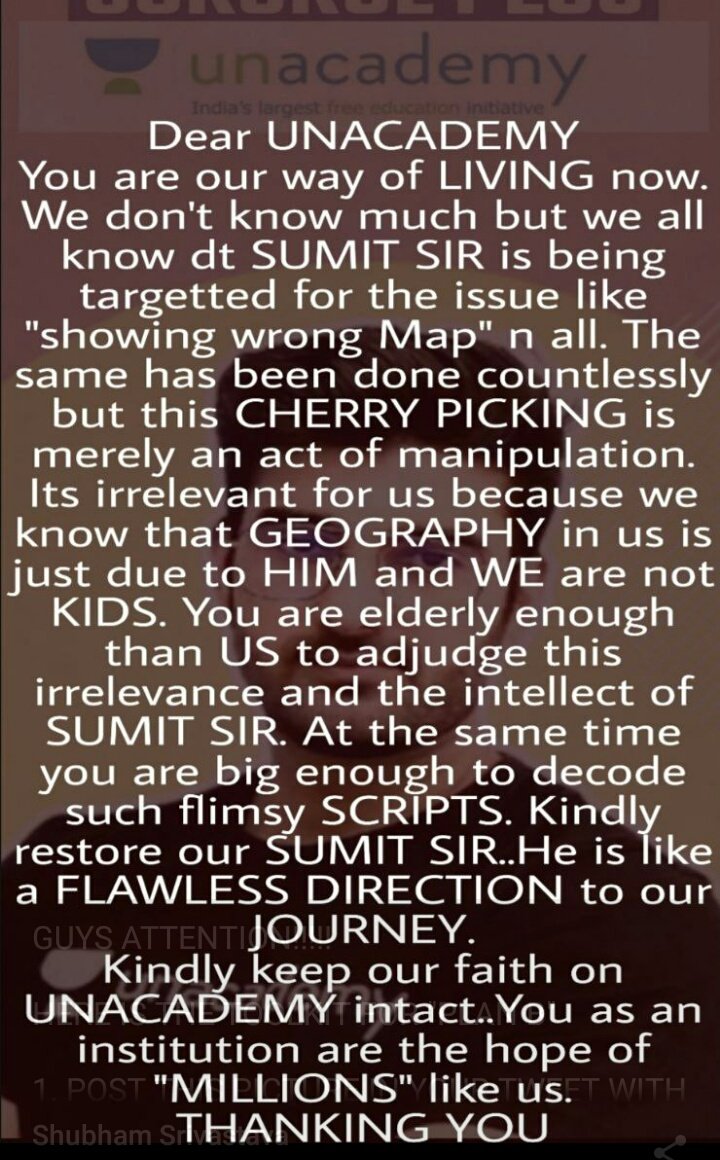 Priyank55114687's tweet photo. @unacademy u just have no idea about the problems which we r facing now, at this point of our preparation is it fare enough? @SumitRathi03 he is a part of our life. Don't break our trust @TeamUnacademy ..we just our sumit sir within a short
#sumitrathiKsathi  
#Gurukul https://t.co/T6ysR3vuBO