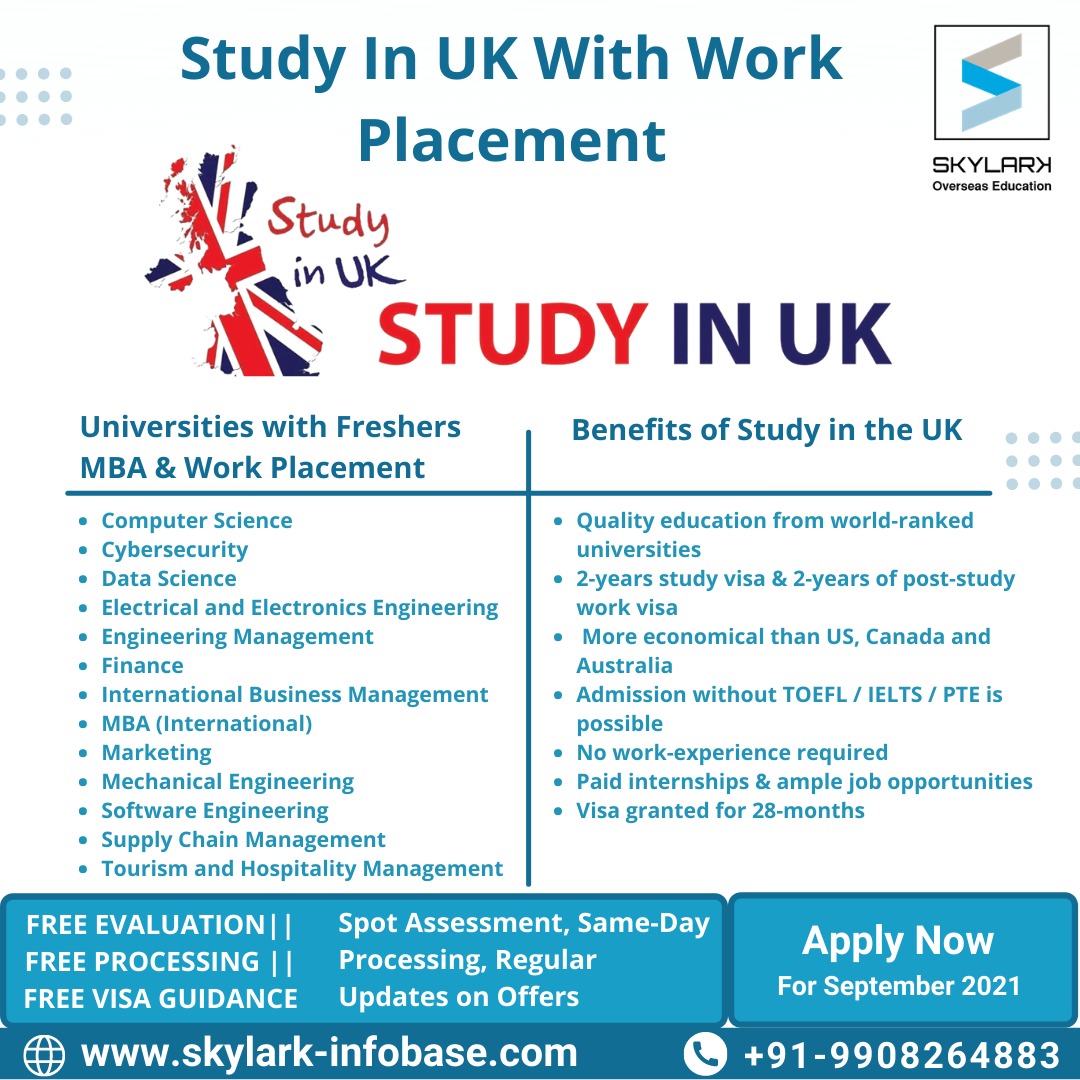 We are providing FREE Evaluation, FREE Processing and FREE Visa guidance.
#skylarkoverseaseducation #overseaseducation #studyabroad #abroadeducation #consultation #studyinuk #SeptIntake #students #placements #businessschool #education #planningfuture #advice #universityadmissions