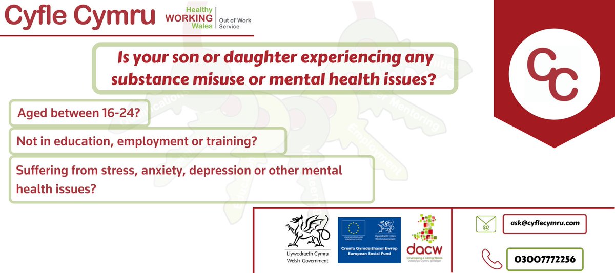 If below describes the situation of your son or daughter, then #CyfleCymru could help! 
We can support them to gain new #skills, meet new #people and get on #track!😁
To find out more please get in touch!.
