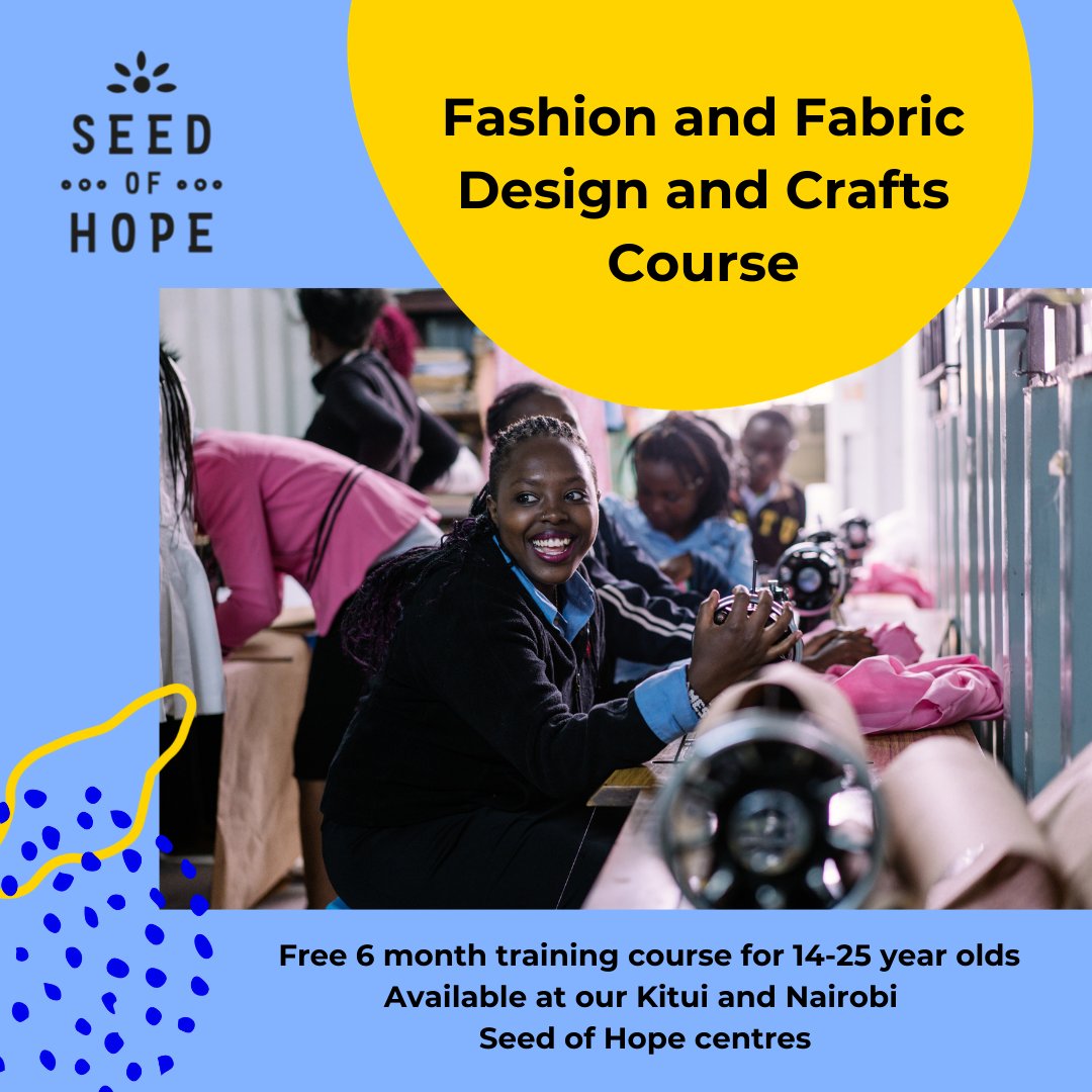👗👚👖 Free Fashion and Fabric Design and Crafts Course for 14-15 years olds, available at our Seed of Hope centres in Kitui and Nairobi.🎓 
Starts Monday 14th June
See all courses in #Nairobi, #Kitui and #Murang'a  seedofhopekenya.org

#TVETKenya #FashionKenya #SeedOfHope