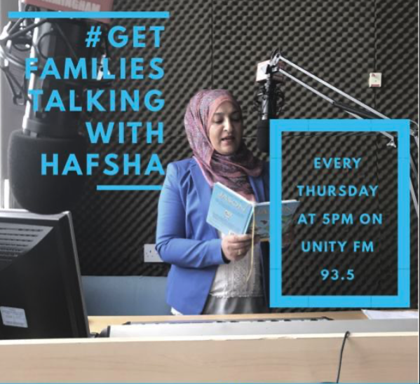 KateSpenBen's tweet photo. Excited to be on *Get Families Talking* @ 5pm today! I'm talking to Hafsha about my research on #women and #libraries in #Birmingham  https://t.co/yZmWTnSaMg @DomusUoB @unibirmingham @unityfm935 https://t.co/GYDsZGvG3e