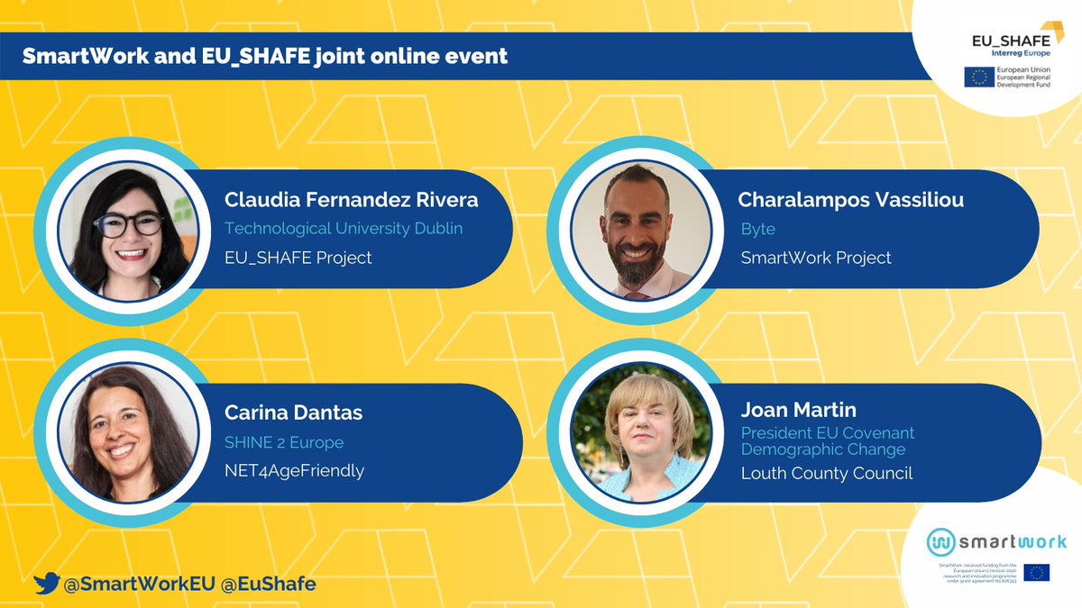 📌#SmartWorkEU and <a href="/EuShafe/">EU_SHAFE</a> Joint Online Event

Don't miss our great speakers during the panel discussion: The role of new technologies in keeping the older people at work and in good health 

🗓️15 June 2021 
🕒11-12:30 CEST

Register here us02web.zoom.us/webinar/regist…
