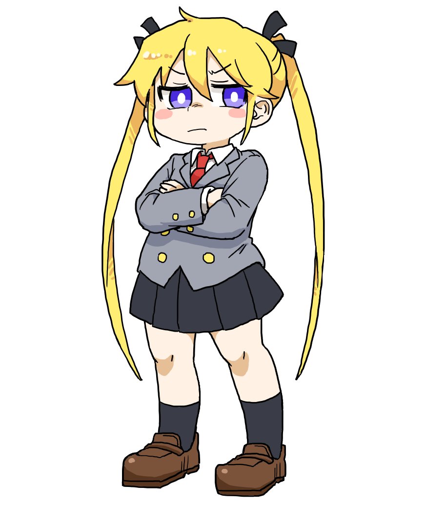 sonya (kill me baby) 1girl twintails necktie solo blonde hair skirt crossed arms  illustration images