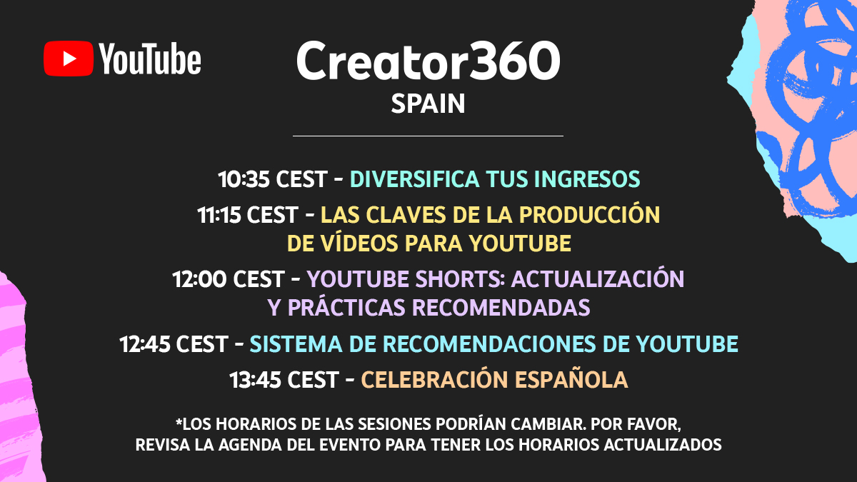 GoogleES's tweet image. Aprender de los mejores ✨, inspirarte para crear eso que llevabas tanto tiempo queriendo hacer 🤔 y conocer todas las herramientas para llevarlo a cabo 🔧... ¡Apúntate ya a Creator 360 Spain de @YouTube  y consíguelo! 

Tienes hasta el 18 de junio → events.withgoogle.com/creator-360-sp…