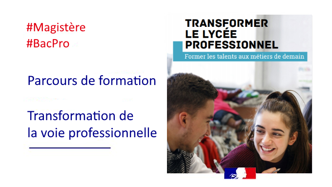 Eduscol's tweet photo. 🔎Transformation de la voie professionnelle #BacPro

Un parcours de formation #Magistère permet de travailler les mesures mises en œuvre en classe de terminale et de les penser au profit du parcours de chaque élève: insertion pro, co-intervention...

👉 https://t.co/kscCtCbAe2 https://t.co/aJT2xYE29R