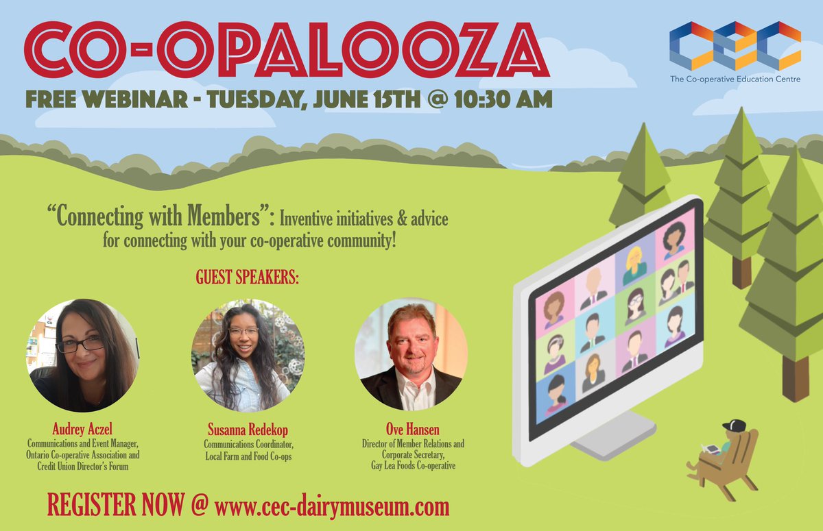 Thanks to all who participated in yesterday's great webinar! There's still time to register for next Tuesday's "CONNECTING WITH MEMBERS" session at cec-dairymuseum.com.
@ONcooperatives <a href="/ACEeducators/">ACE Coop Educators</a> <a href="/CoopsCanada/">CoopsCanada</a> <a href="/LibroCU/">Libro Credit Union</a> @The_Cooperators <a href="/icacoop/">International Cooperative Alliance</a> <a href="/CooperativesUK/">Co-operatives UK</a> @CoopFutures