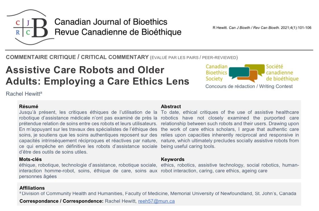 r_eeh57's tweet photo. Excited to share that I've made my first publication! This would not have been possible without the support &amp; editing skills of my supervisor @FernBrunger, or @BioethicsCanada for organizing the writing competition that allowed me to submit my work to the CJB for consideration. https://t.co/t9hBYbcLkb