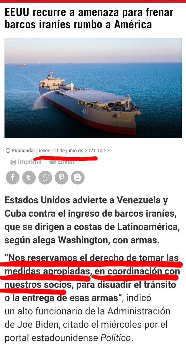 WalterDossier's tweet image. EEUU amenaza a Cuba y a Venezuela
Quiere frenar barcos iraníes rumbo a América
En retórica imperialista dice que "al parecer los barcos transportan armas desde Irán hasta Venezuela para cumplir con un acuerdo" de hace un año, con amenazas de Trump
👇🏿
hispantv.com/noticias/ee-uu…