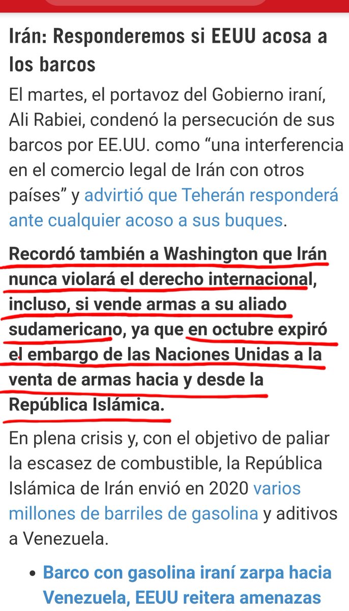 WalterDossier's tweet image. EEUU amenaza a Cuba y a Venezuela
Quiere frenar barcos iraníes rumbo a América
En retórica imperialista dice que "al parecer los barcos transportan armas desde Irán hasta Venezuela para cumplir con un acuerdo" de hace un año, con amenazas de Trump
👇🏿
hispantv.com/noticias/ee-uu…