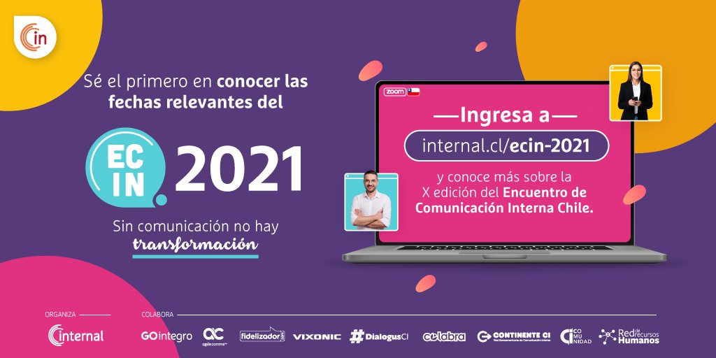 internalCI's tweet image. 🔵 ¡Ya tenemos sitio para nuestra nueva versión del #ECIN2021!

✅ Ingresa a internal.cl/ecin-2021/ y conoce cómo puedes convertirte en uno de los protagonistas de esta edición. 

#ComunicaciónInterna #EncuentroComunicaciónInternaChile #ECIN