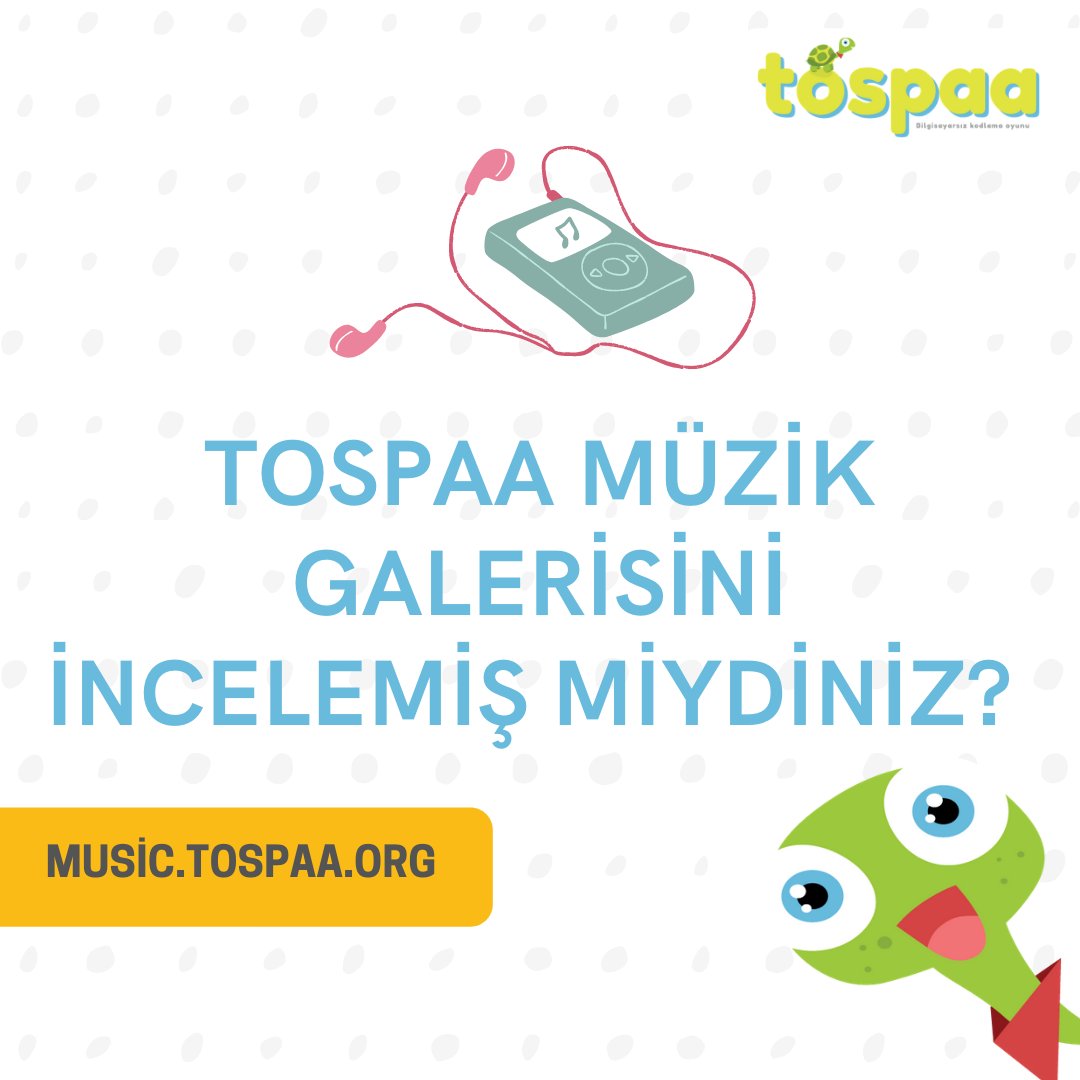 kodlatospaa's tweet photo. Tospaa #Müzik Galerisi ile music.tospaa’da oluşturulmuş tüm müzikleri dinleyebilir, kullanıcılarımız tarafından eklenen bestelerden ilham alabilirsiniz!💚
Kodlarla oluşturulan bu besteleri dinlemek için
tıklayın!🥳
https://t.co/npED8g0Q4W
#codeyoursong #kodlatospaa #kodlama https://t.co/37A4ZG4w9U