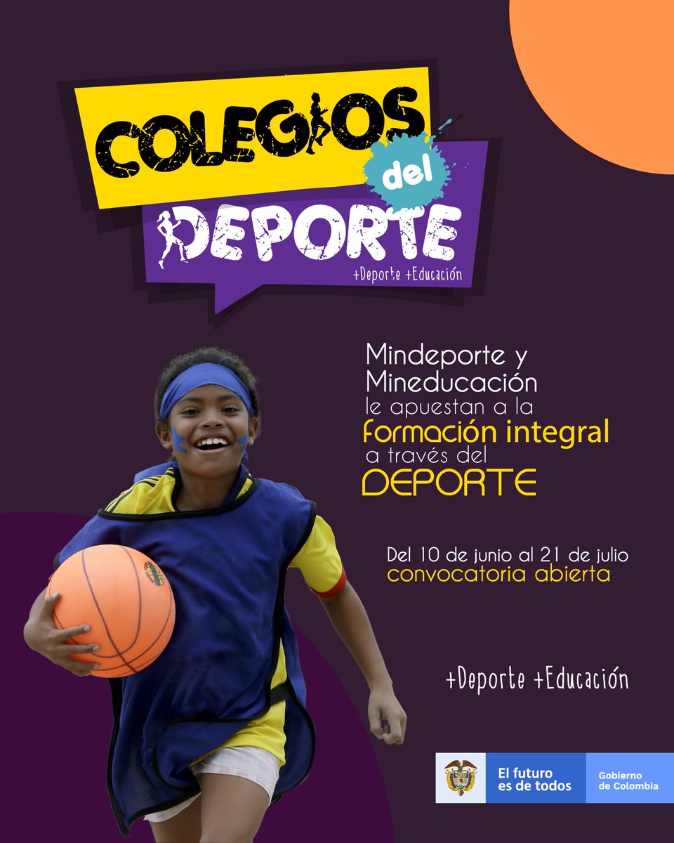 MinDeporteCol's tweet photo. #Noticia 📣| Mindeporte y @Mineducacion abren convocatoria para postulación al proyecto #ColegiosDelDeporte 👉https://t.co/lc8syEBgFj https://t.co/dAiSCsABWR