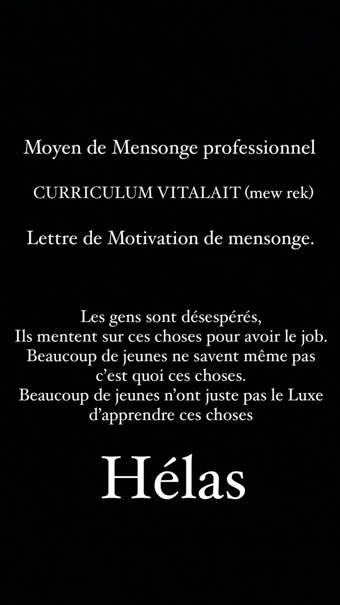 GoraDiagne23's tweet photo. C’est pourquoi je suis ENTREPRENEUR.
Un cv ne satisfait “jamais”.
Un DRH peut t’aider à bien le faire &amp; l’autre qui le reçoit va dire:
Bahoul #Touss
Tu as tout #Tassaré
La tu viens de #tothie sa #MbariChance. 
I HIRE FAST.
I FIRE FASTER.
Background ou pas.
No CV no Cover Letter https://t.co/P7TuSrpznY
