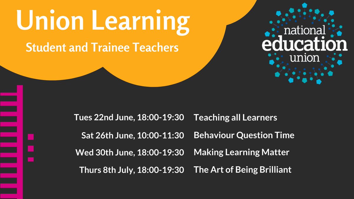 Calling all Student and Trainee Teachers! We have four upcoming #CPD events especially for you. To find out more and to register click here: bit.ly/3gmaSFL. Not a member? You can join for free: neu.org.uk/student-join