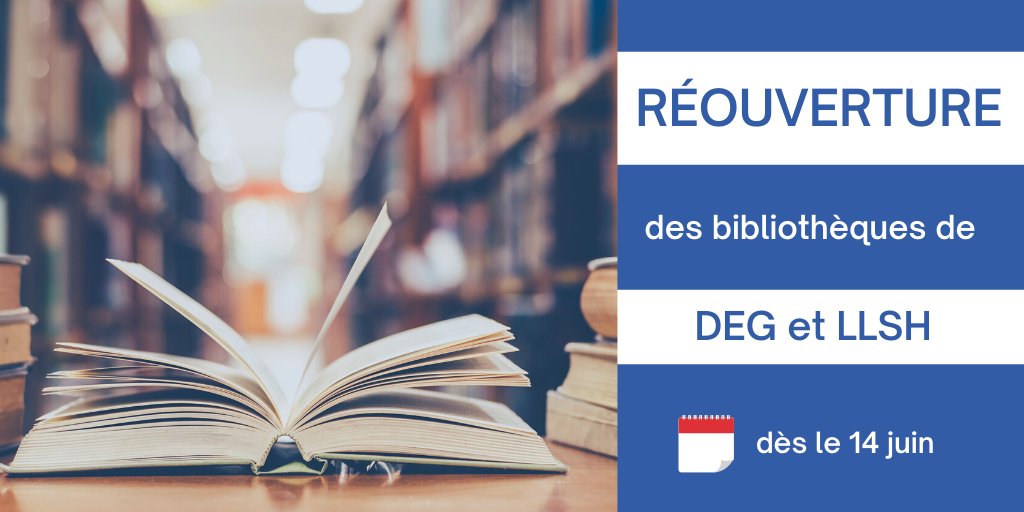 [ℹnfo BU]

A partir du 14 juin, les bibliothèques de Sciences Technologies STAPS, Droit Économie Gestion et Lettres Langues Sciences Humaines seront ouvertes de 9h à 17h !

Pensez à réserver avec Affluences avant de venir à la bibliothèque 📲