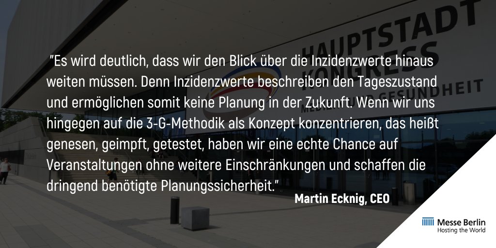 Im Vorfeld des <a href="/HSK_Berlin/">HAUPTSTADTKONGRESS</a> plädiert @MartinEcknig für klare Kriterien zur Durchführung künftiger Präsenzveranstaltungen. #MesseBerlin #HSK21 #eventprofs