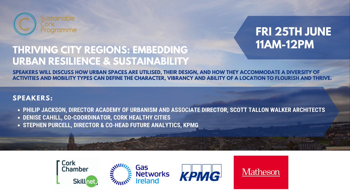 Register for our next Sustainable Cork Programme Webinar for a lively discussion on the use of urban spaces, and how they define the character of our city.
#CorkTogether