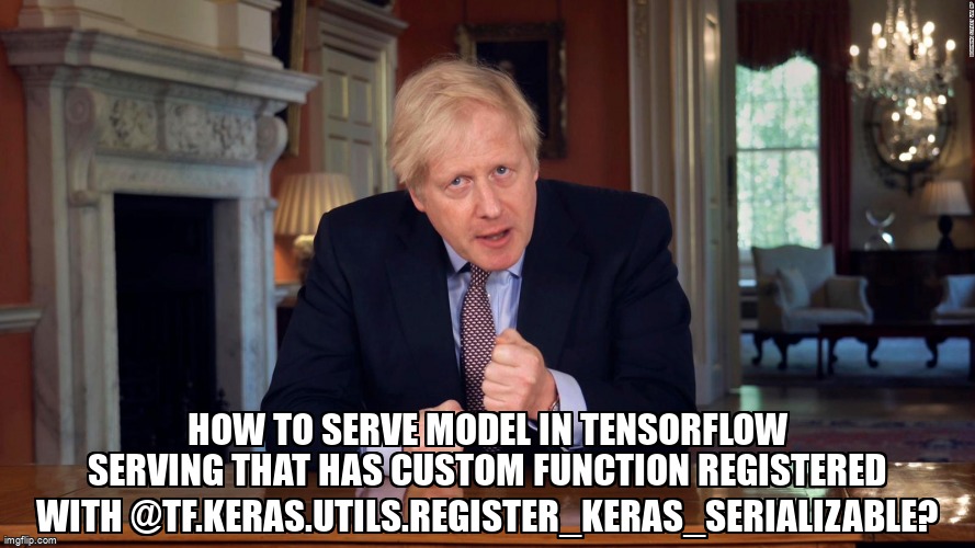 overflow_meme's tweet image. How to serve model in Tensorflow Serving that has custom function registered with @tf.keras.utils.register_keras_serializable? stackoverflow.com/questions/6791… #keras #tensorflow #tensorflowserving